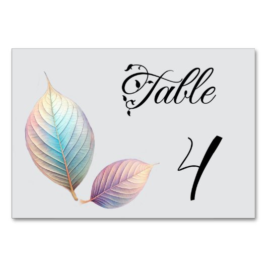 Numéro De Table Feuilles iridescentes pastel Mariage pastels rêveu (Devant)