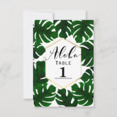 Numéro de table feuilles tropicales vert foncé or (Devant)