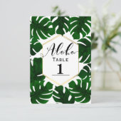 Numéro de table feuilles tropicales vert foncé or (Debout devant)