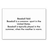 Numéro De Table Fiche de lecture du terrain de baseball pour adult (Dos)