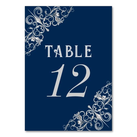 Numéro De Table Filigree Art déco | Navy Blue and Silver Grey (Dos)