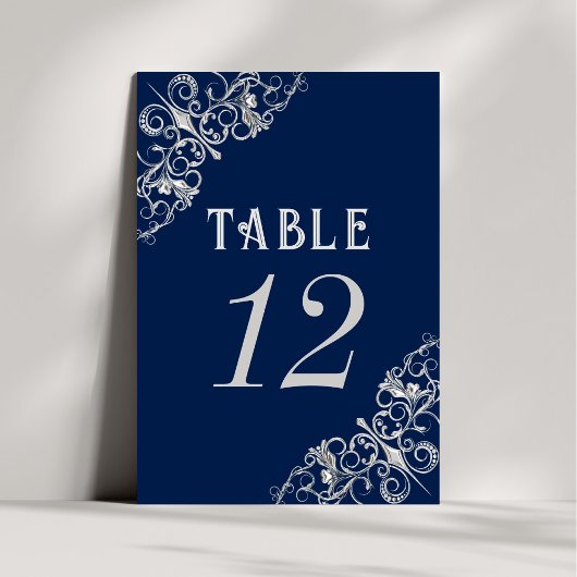 Numéro De Table Filigree Art déco | Navy Blue and Silver Grey