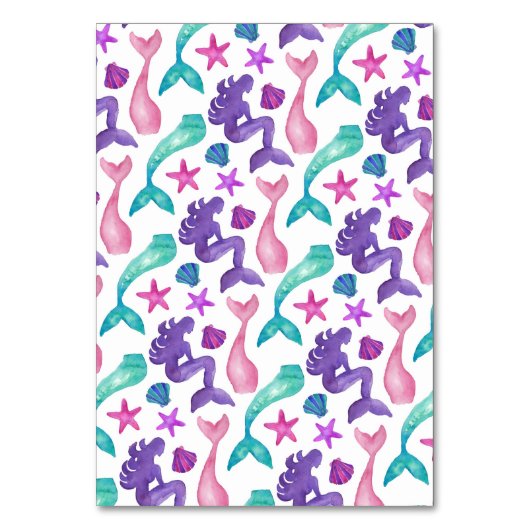Numéro De Table Fille Aquarelle Mermaids Contes Coquillages Motif (Dos)