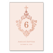Numéro De Table Fille Baptême rose Elégant Rose Croix d'or sur Cre (Dos)