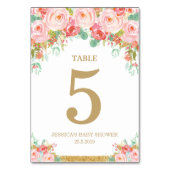Numéro De Table Fille de Baby shower d'éléphant rose pâle (Dos)