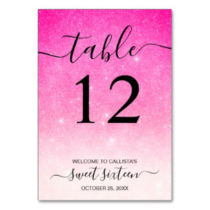 Numéro De Table Fille Neon rose Parties scintillant blanche Ombre