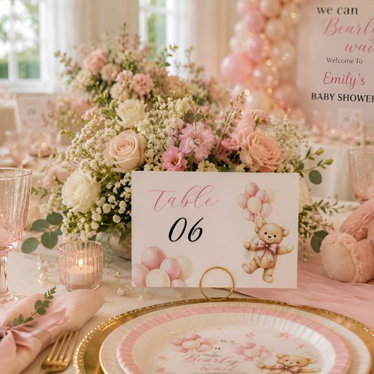 Numéro De Table Fille Ourson Rose Maman est là