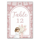Numéro De Table Fille rose agenouillée Primera Comunion (Dos)