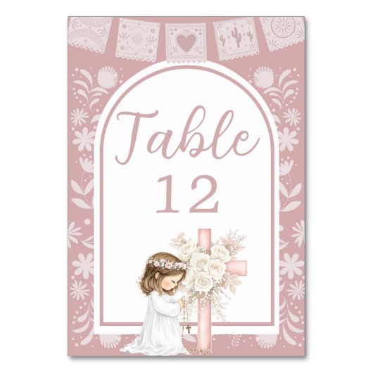 Numéro De Table Fille rose agenouillée Primera Comunion (Par défaut)