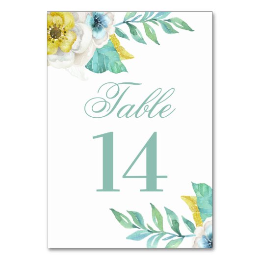 Numéro De Table Fleur bleue et jaune. Mariage à la menthe (Par défaut)