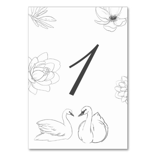 Numéro De Table Fleur botanique et cygne (Dos)
