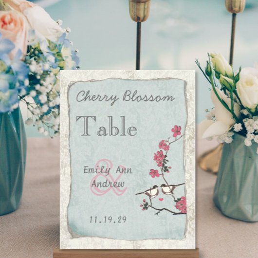 Numéro de table Fleur de Cerisier Rose Oiseau de l