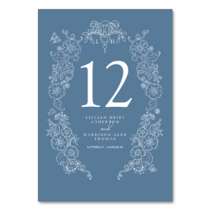 Numéro De Table Fleur de lis mariage bleu gris blanc