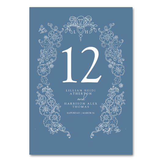 Numéro De Table Fleur de lis mariage bleu gris blanc (Par défaut)