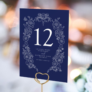 Numéro De Table Fleur de lis mariage bleu marine blanc