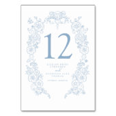 Numéro De Table Fleur de lis mariage bleu poussiéreux art blanc (Dos)