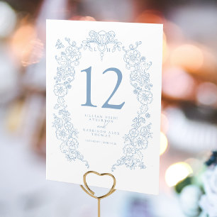 Numéro De Table Fleur de lis mariage bleu poussiéreux art blanc