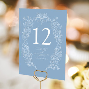 Numéro De Table Fleur de lis mariage bleu poussiéreux blanc
