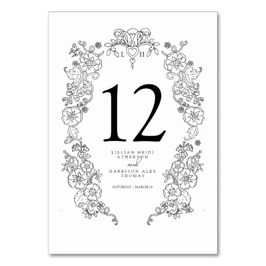 Numéro De Table Fleur de lis mariage noir blanc (Par défaut)