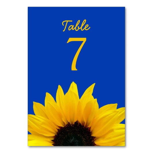 Numéro De Table Fleur de tournesol jaune Cobalt Mariage bleu (Dos)