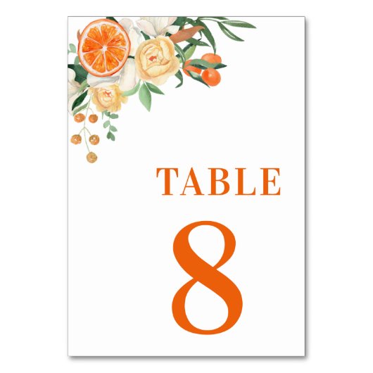 Numéro De Table Fleur d'Orange Citron Table 8 Mariage (Dos)