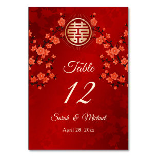 Numéro De Table Fleur Oriental Rouge Mariage Chinois
