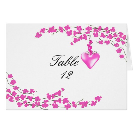 Numéro de table Fleur rose et cœur (Devant Horizontal)