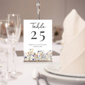 Numéro De Table Fleur sauvage bleu foncé Script Mariage élégant