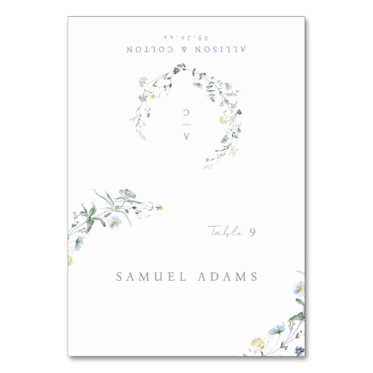 Numéro De Table Fleur sauvage Bleu Rustique Boho Place pliable (Par défaut)