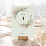 Numéro De Table Fleur sauvage Boho Fern Mint Mariage vert<br><div class="desc">Ce fleur sauvage boho menthe vert mariage de table design est un arrangement élégant de cadres géométriques or classique agrémenté de délicats bouquets et tiges de fleurs boho fleuris. Avec une palette d'arrière - plans de menthe vert clair intemporelle avec une typographie noire classique simple et des fleurs sauvages fantaisistes...</div>