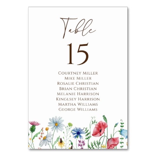 Numéro De Table Fleur sauvage Boho Garden Tableau Numéro de siège (Par défaut)