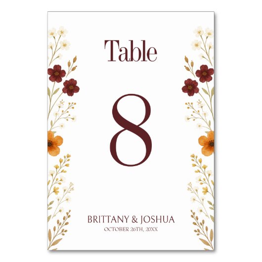 Numéro De Table Fleur sauvage d'automne Elegant Boho Mariage (Par défaut)
