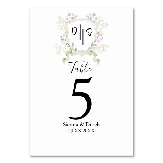 Numéro De Table Fleur sauvage Dusky Monogram Crest Mariage (Par défaut)