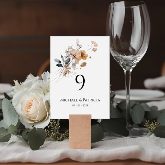 Numéro de table fleur sauvage élégante typographie