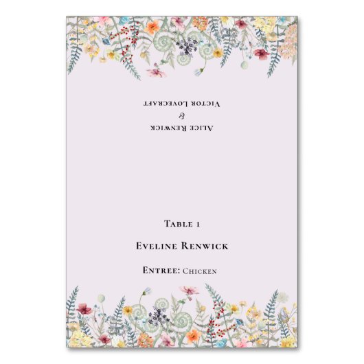 Numéro De Table Fleur sauvage Fern Lavender Menu Plaque pliable (Par défaut)