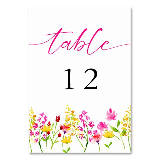Numéro De Table Fleur sauvage Mariage Floral Tableau Numéro script (Dos)
