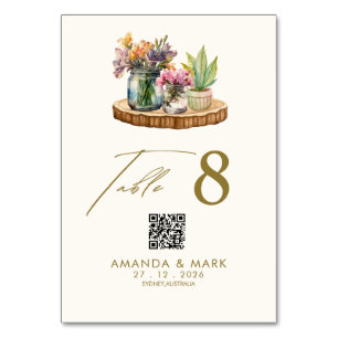Numéro De Table Fleur sauvage Mason Jar Boho Mariage bohème