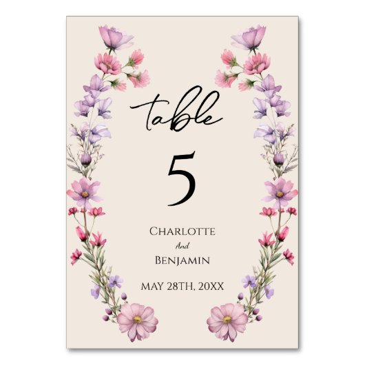 Numéro De Table Fleur sauvage moderne Mariage beige (Par défaut)