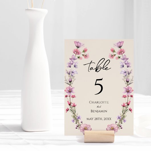 Numéro De Table Fleur sauvage moderne Mariage beige