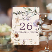 Numéro De Table Fleur sauvage Moderne Mariage Élégant Script