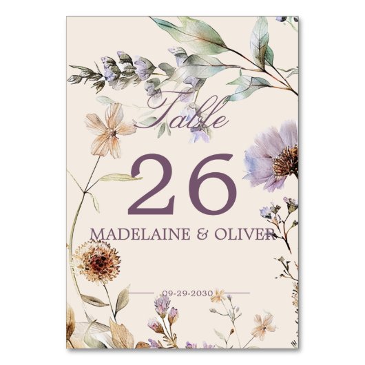 Numéro De Table Fleur sauvage Moderne Mariage Élégant Script (Par défaut)