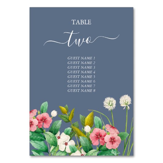 Numéro De Table Fleur sauvage Periwinkle Dusty Blue Mariage (Dos)