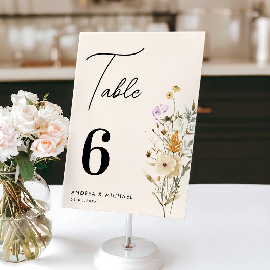Numéro De Table Fleur sauvage rustique Script Boho Mariage 
