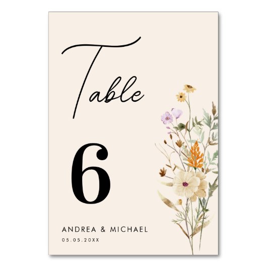 Numéro De Table Fleur sauvage rustique Script Boho Mariage  (Dos)