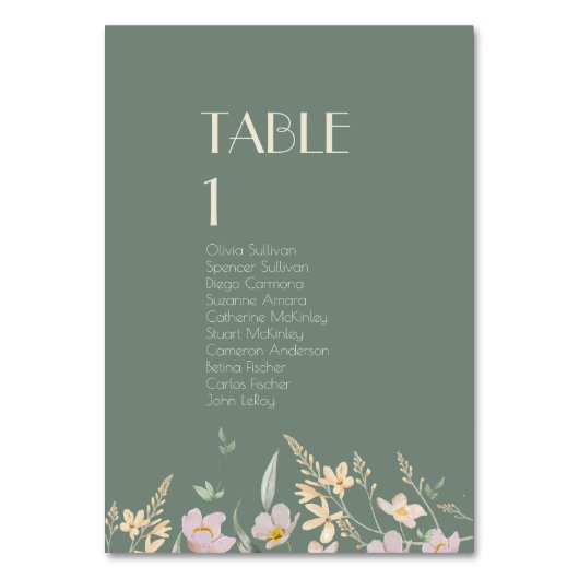 Numéro de table fleur sauvage Sage Deco avec invit (Dos)