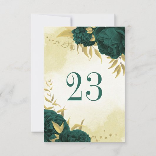 Numéro de table fleurie en or vert émeraude (Dos)
