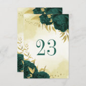 Numéro de table fleurie en or vert émeraude (Devant / Derrière)