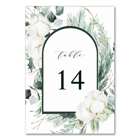 Numéro De Table Fleurs à feuillage persistant et coton Mariage élé (Dos)