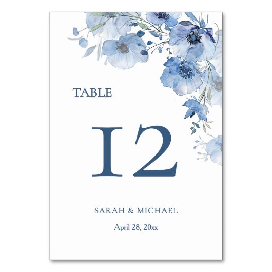 Numéro De Table Fleurs aquarelle bleue (Par défaut)