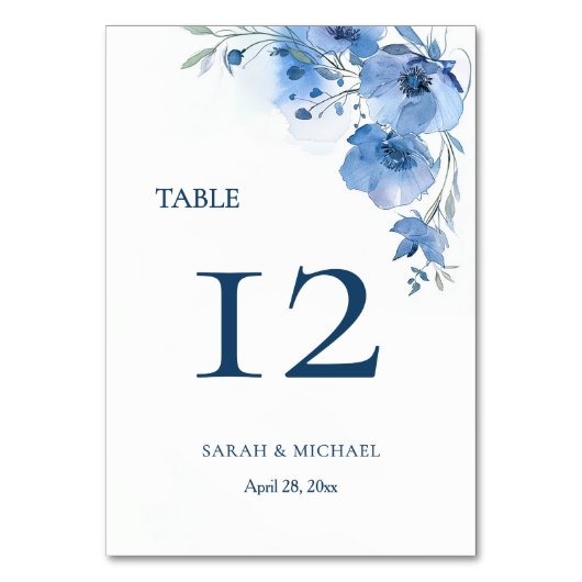 Numéro De Table Fleurs aquarelles bleues (Par défaut)